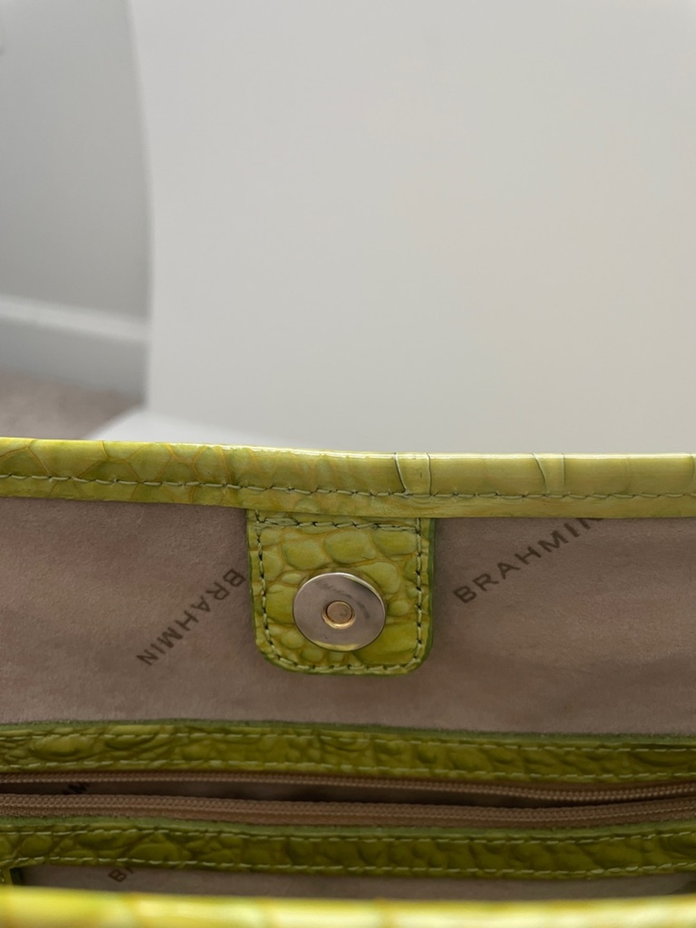 Brahmin Melbourne Crocodile Embossed Tote Bag Lime Green - Picture 10 of 11